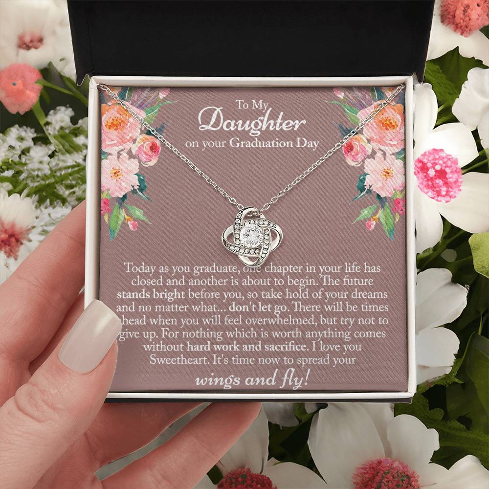 Graduation Day Gift Necklace, To My Daughter Love Knot Necklace From Mom Or Dad, Mother And Daughter Jewelry Gift For Girls, Little Girl Love Knot Pendant, Daughter On Your Graduation Day Necklace