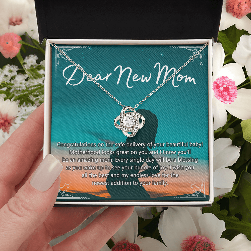 Dear New Mom Necklace, Dear New Mom Love Knot Necklace Gift From Daughter Congratulations Necklace Gift For Mom Your Beautiful Baby Necklace Gift For Mom Jewelry Gift For Mom, New Mom Gift Necklace