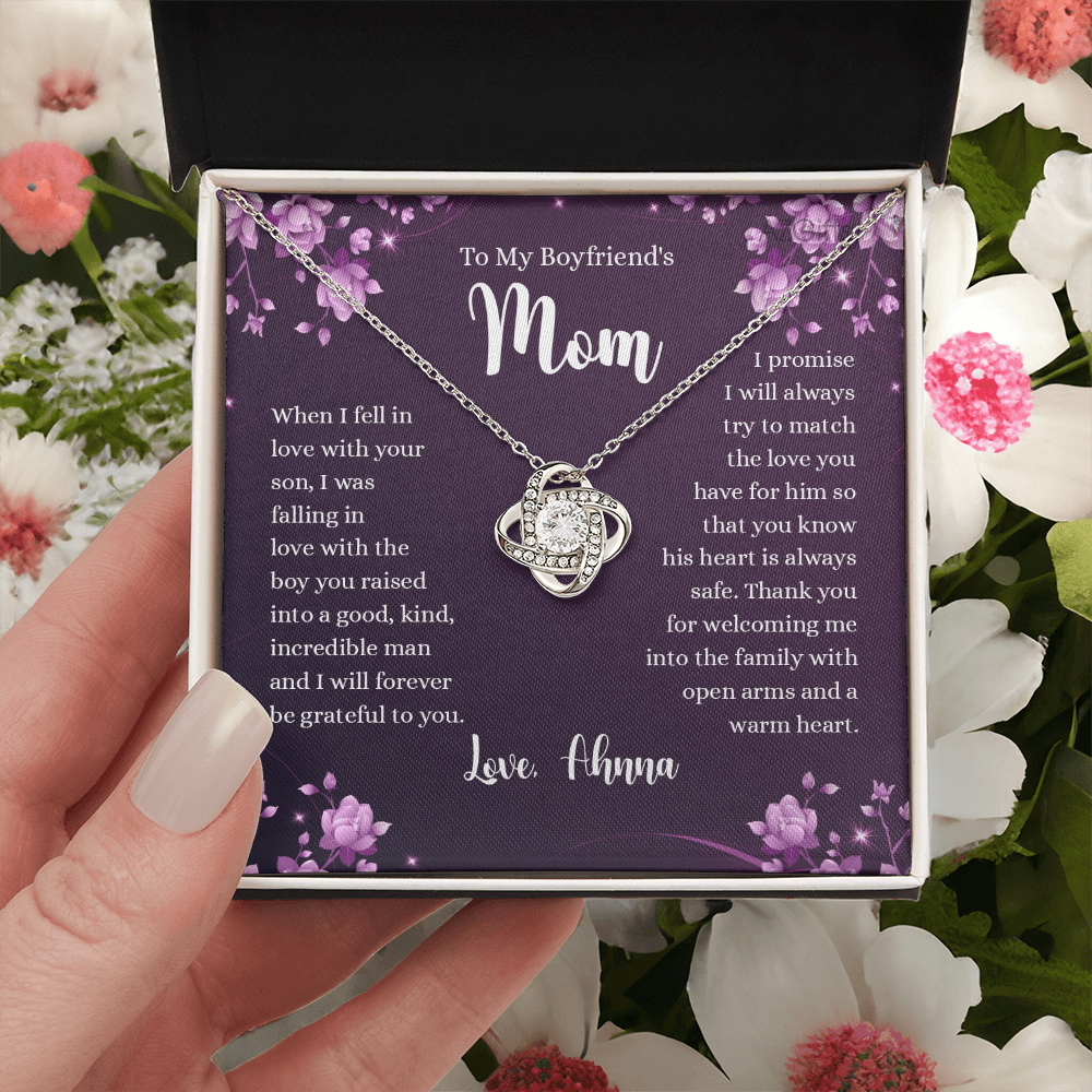 To My Boyfriend's Mom Necklace From Girlfriends, Gifts For Boyfriends Mom Love Knot Necklace Gift For Her, Boyfriend's Mom Necklace On Anniversary, Mother's Day, Presents for Mom Necklace for Women