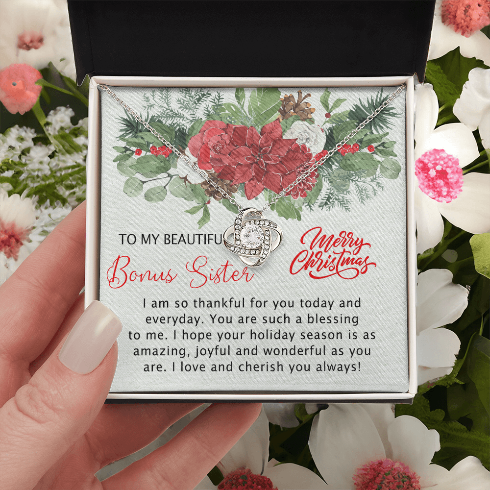 To My Beautiful Bonus Sister Love Knot Necklace From Brother, Best Friend Necklace Gift for Sisters Christmas Necklace for Stepsister Half-sister Pendant Bonus Sister Jewelry Gift for Her Girls