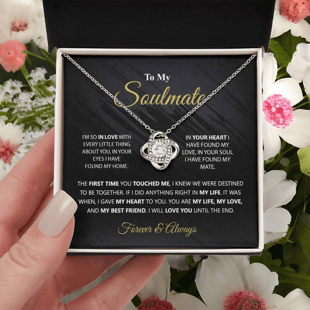 To My Soulmate Gift Necklace From Husband, Boyfriend, Valentines Gift Necklace For To My Wife Love Knot Necklace for Her Romantic Soulmate Gift Necklace, Girlfriend Gifts Necklace Message Card