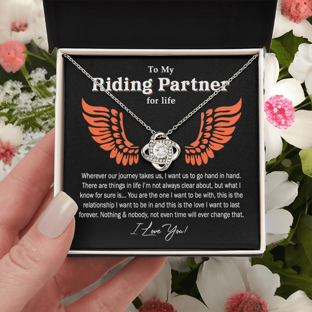 To My Riding Partner For Life Gift Necklace, Gift Necklace for Biker Woman, Motorcycle Love Knot Necklace for Girlfriend Wife Soulmate Proud Promise Future Wife Gift Engagement Gift from Men Boy Him
