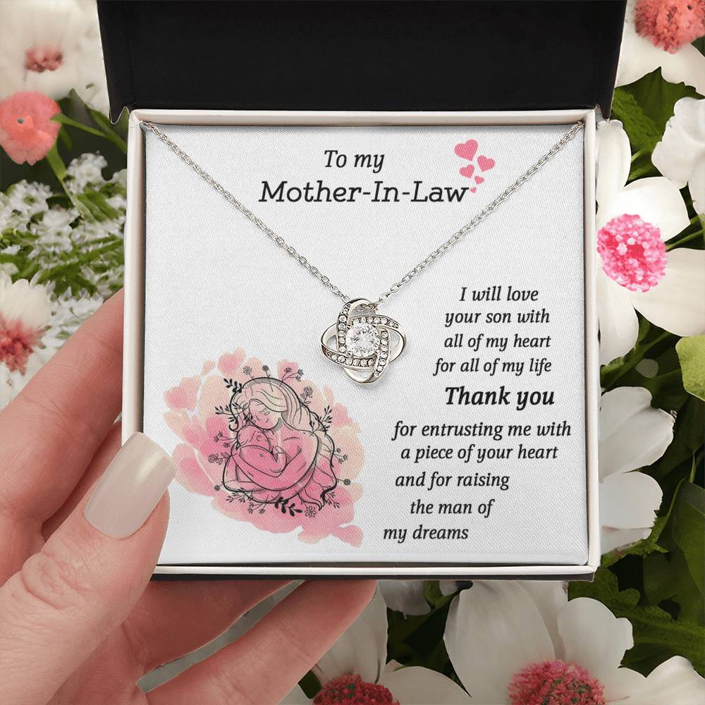 To My Mother-In-Law I Will Love Your Son With All My Hear Love Knot Necklace 6323