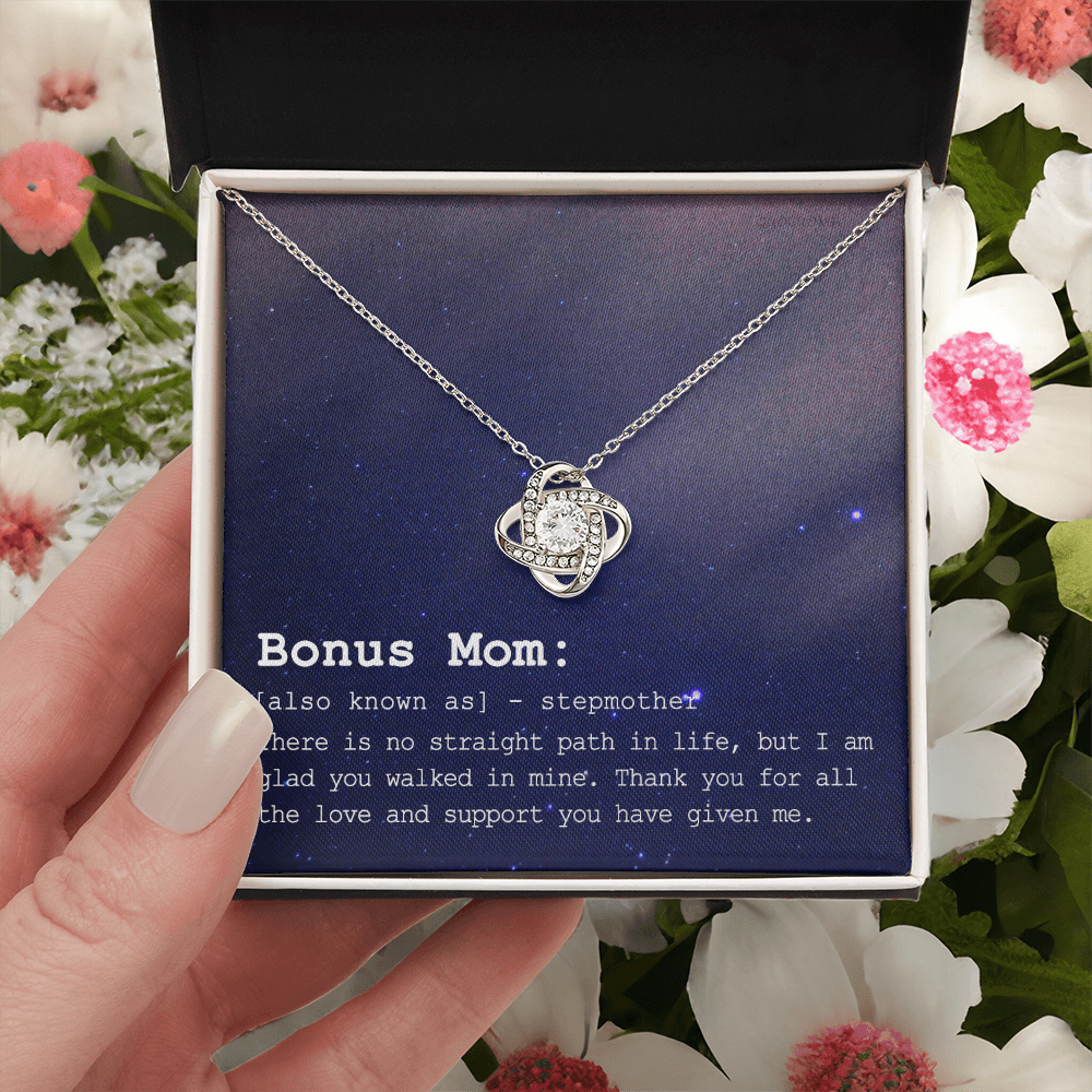 To My Bonus Mom Necklace From Bonus Daughter, Bonus Mom Gift Necklace, Jewelry For Mom, Stepmother Gift Necklace, Love Knot Pendant For Women, Thank You For Mom Card Gift Bonus Mom On Mothers Day