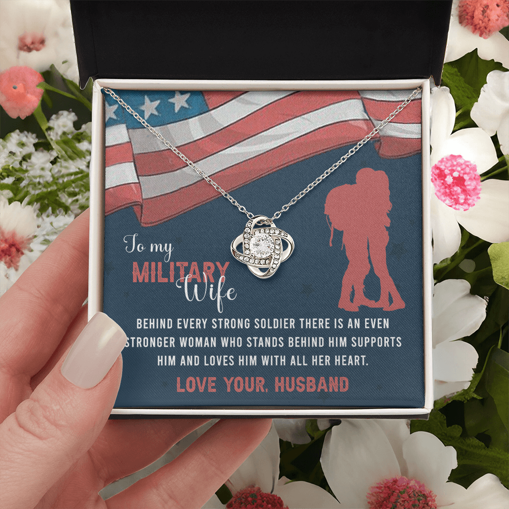 To My Military Wife Necklace From Husband Love Knot Military Necklace Gift For Wife Husband To Wife Love Knot Pendant For Wife Military Jewelry Gift For Women Army Gift Necklace Military Pendant