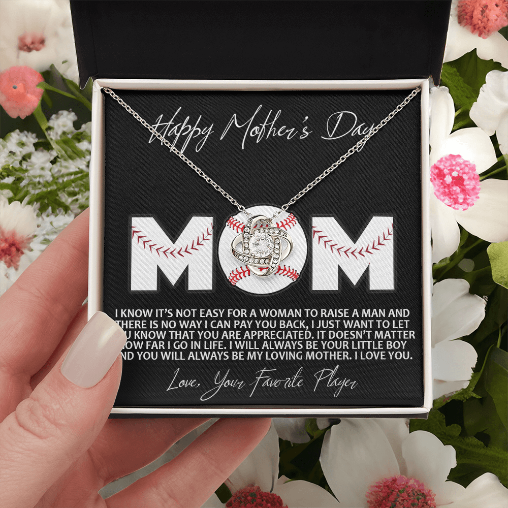 Baseball Mom Gift Necklace, To the Best Baseball Mom Necklace From Daughter, Favorite Player Necklace Gift For Mom, Baseball Mom Love Knot Necklace Jewelry Gift For Women Happy Mother's Day Necklace