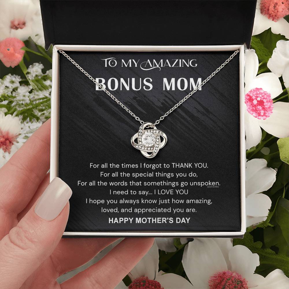 To My Amazing Bonus Mom Necklace From Bonus Daughter, Happy Mother's Day Necklace Gift For Her, Bonus Mom Gift Necklace, Jewelry For Women, Bonus Mother,  Love Knot Pendant For Mom On Mothers Day