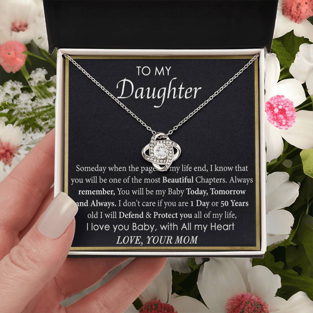 To My Daughter Love Knot Necklace From Mom, Mother Daughter Gift Necklace, To Daughter Pendant Gift From Mom, Little Girl Necklace Pendant I Love You Baby Love Knot Jewelry Gift For Girls