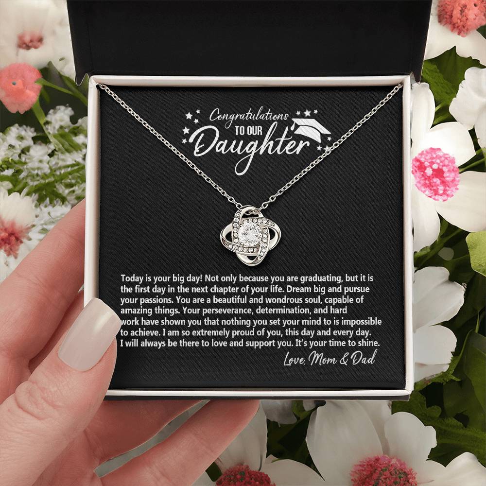To Our Daughter Necklace from Mom and Dad, Graduation Gift Necklace for Daughter On PhD Graduation Gift Graduating Grad Gift Class Of 2024 Graduation Congratulations Necklace Gift For Her Love Knot Necklace 6323