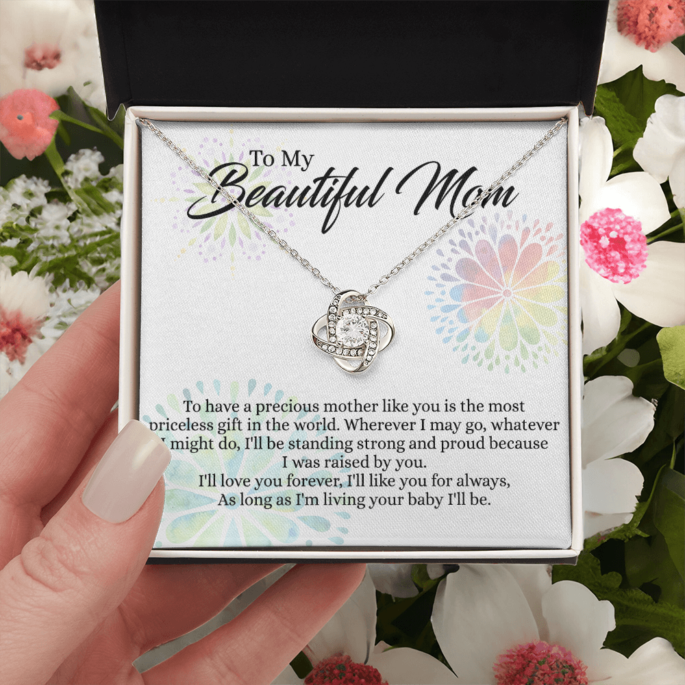 Beautiful Mom Gift Necklace, To My Beautiful Mom Love Knot Necklace From Daughter, Necklace Gift For Mom Mother's Day Necklace Gift For Mom Birthday Gift For Mom Anniversary Jewlry Gift For Women