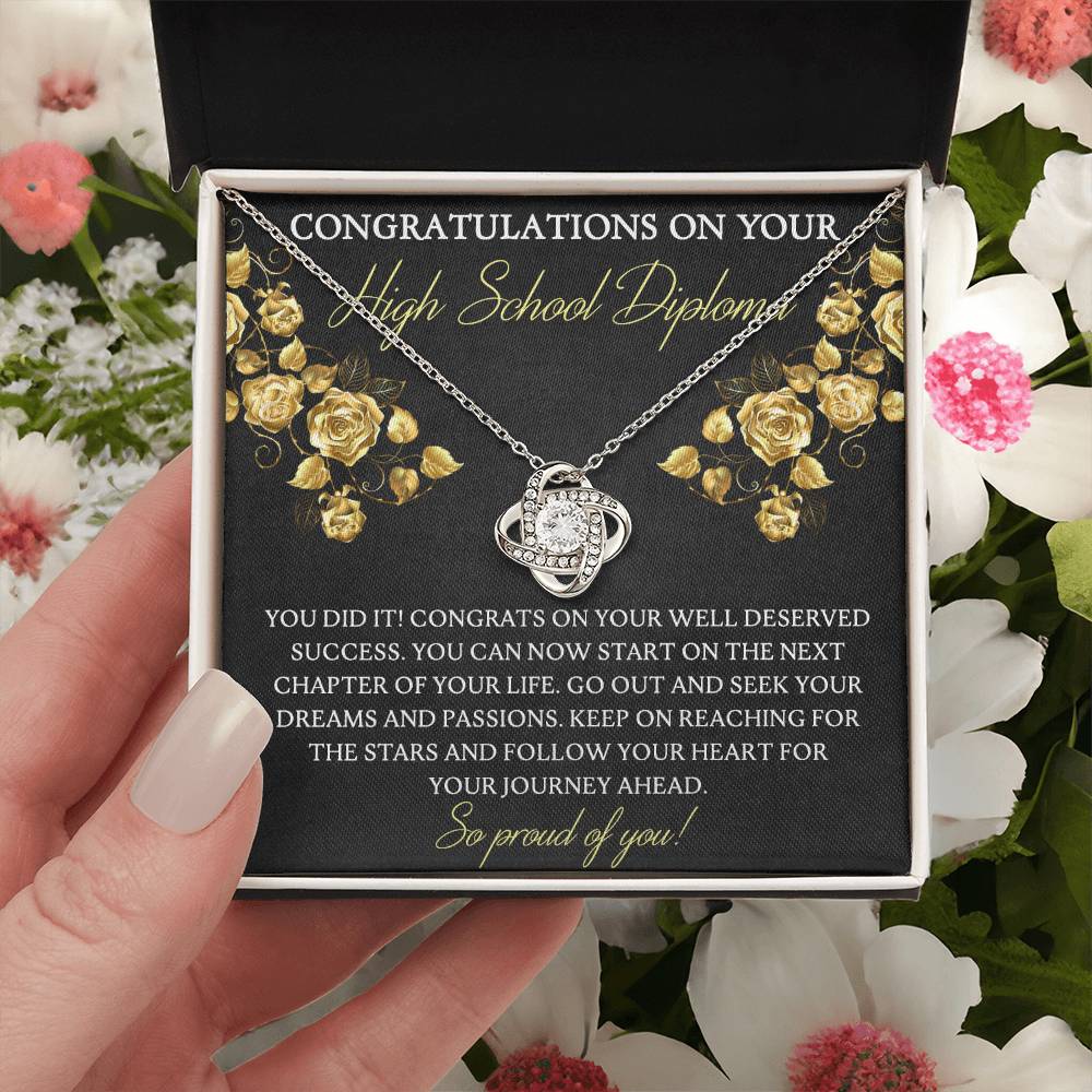 High School Diploma Graduation Love Knot Necklace, Grad Gift Jewelry For Her, Knot Pendant Gift On Phd Graduation Gift Graduating Class Of 2025 Graduation Gift, High School Diploma Gift Necklace Love Knot Necklace 6323