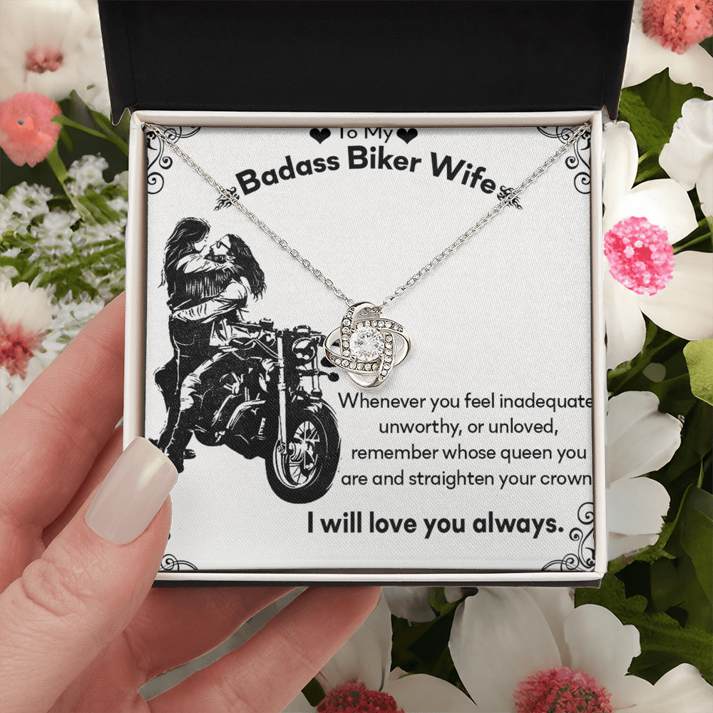 Wife Necklace Gift From Man, To My Badass Biker Wife Necklace From Husband Valentines Day Necklace Gift Anniversary Jewelry with Message Card and Gift Box Gift for Wife Gift Necklace Love You Always
