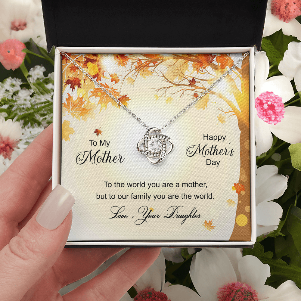 Happy Mother's Day Gift Necklace, To My Mother Love Knot Necklace From Daughter, Badass Mom Necklace Gift For Mom, Mother And Daughter Jewelry Gift For Women, Bonus Mom You Are The World Necklace
