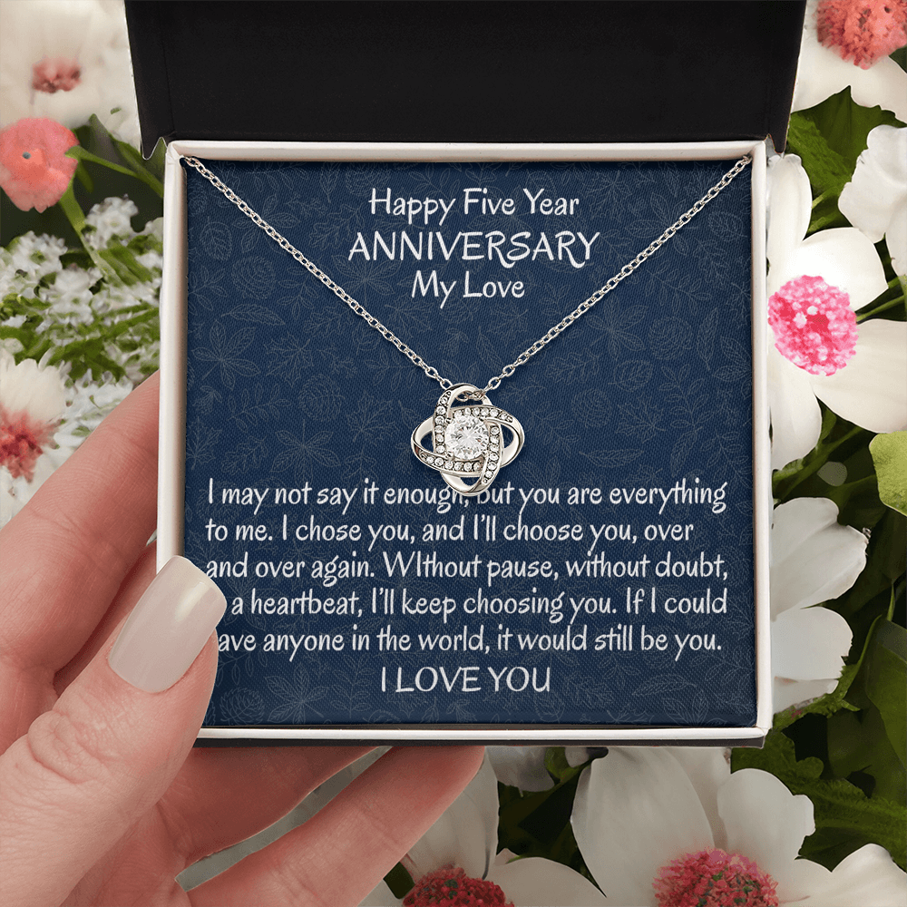5 Year Gift Anniversary Necklace, To My Wife Necklace From Husband, Wife Love Knot Necklace From Men, Jewelry Gift For Women, Happy Five Year Gift Necklace, Soulmate Gift Love Knot Pendant My Love
