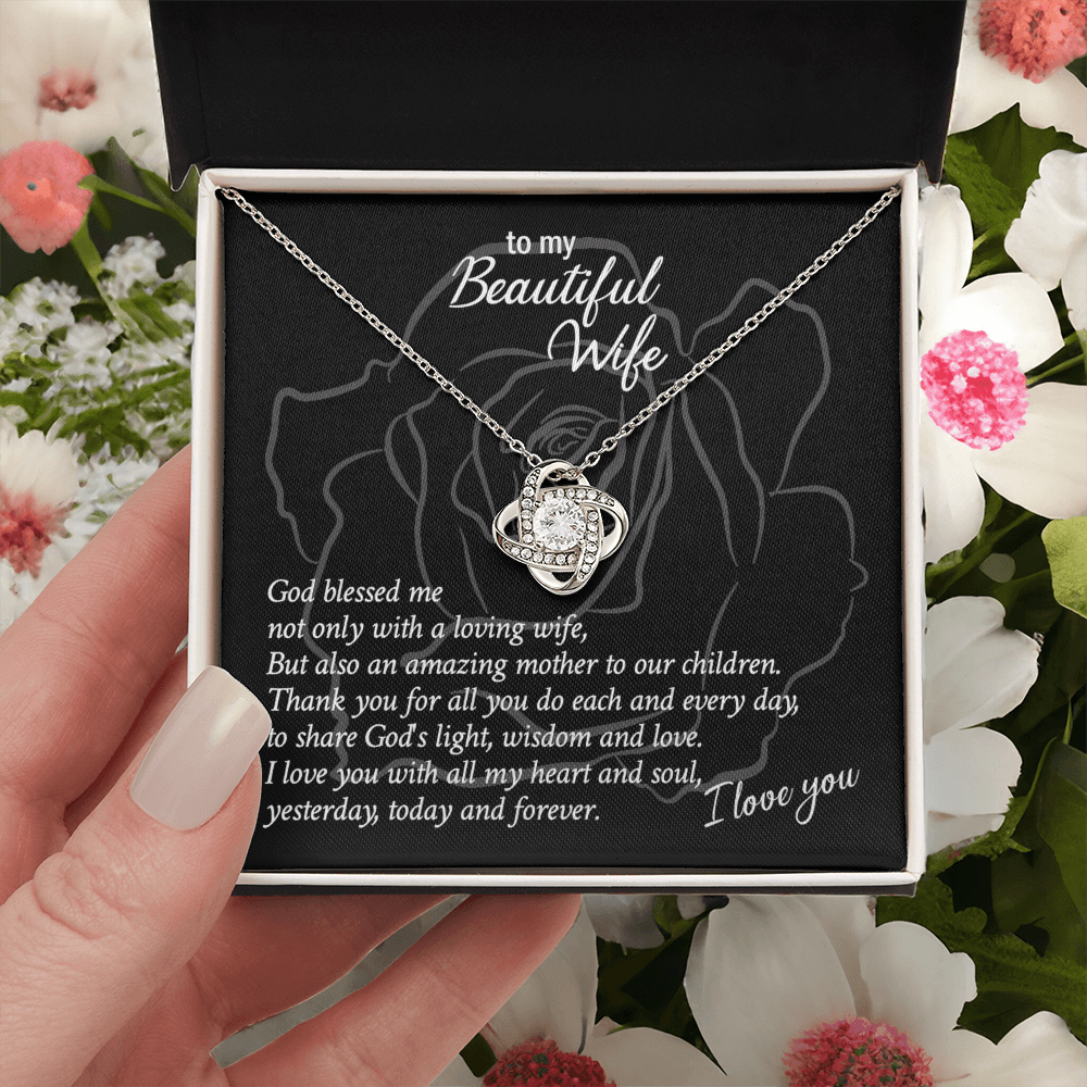 Beautiful Wife Gift Necklace, Loving Wife Love Knot Pendant - To My Beautiful Wife Necklace From Husband, Jewelry Gift For Women, Soulmate Gift Necklace, Wife Pendant Gift On Anniversary, Christmas