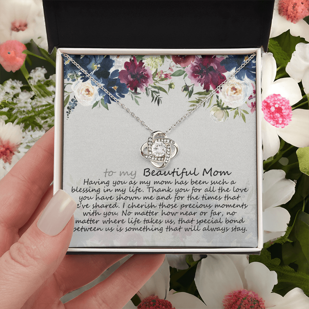 To My Mom Necklace From Daughter, Mother's Day Necklace Gift For Her, Beautiful Mom Love Knot Necklace Gift For Mom Boyfriend's Mom, Bonus Mom On Mothers Day, Anniversary, Birthday, Jewelry For Mom