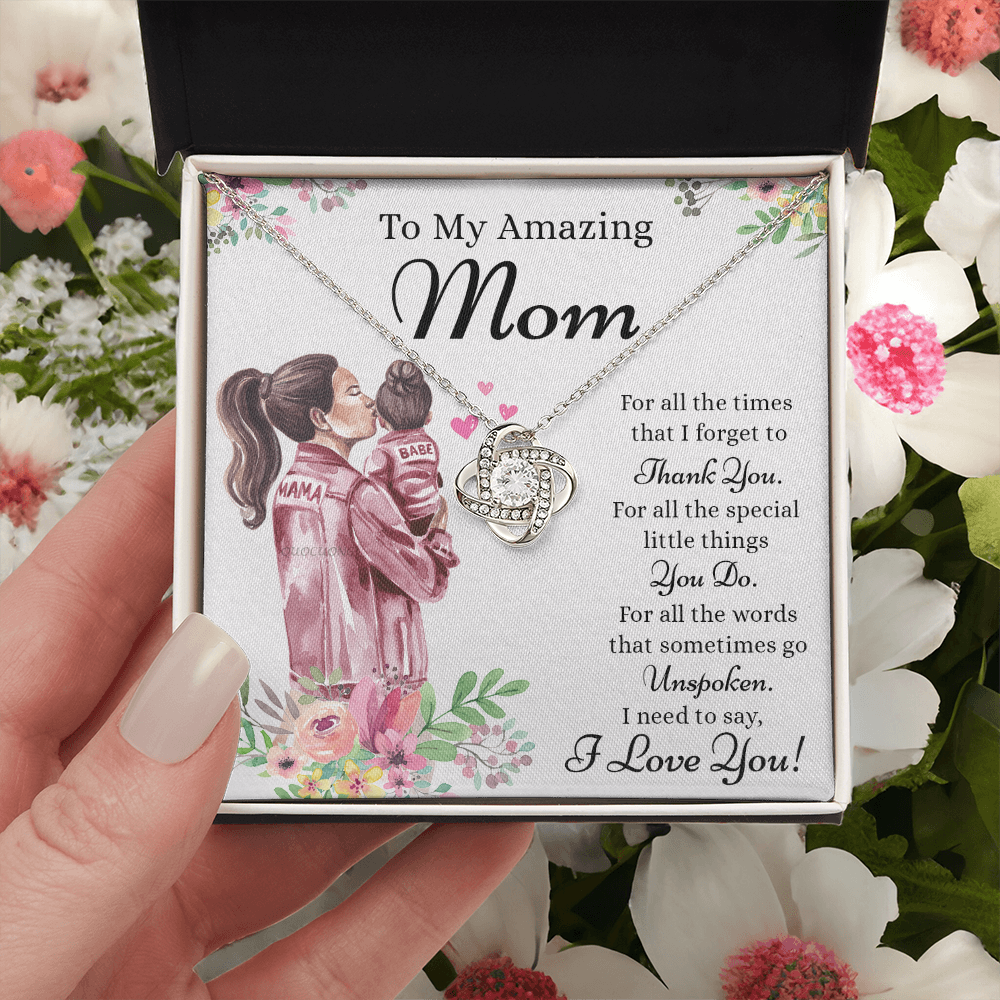 To My Amazing Mom Necklace From Daughter, Thank You For Mom Necklace, Sentimental Gift Necklace for Mom, To Mother Necklace From Her, Jewelry Gift For Women, Mothers Day Knot Pendant Gift I Love You