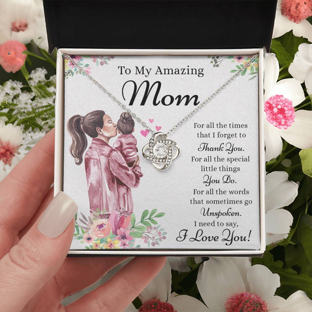 Amazing  Mom Gift Necklace, To My Amazing Mom Love Knot Necklace Gift for Mom, Thank You Mom Necklace, Sentimental Gift Necklace for Mom from Daughter To Mother Necklace Mothers Day Pendant Gift Love Knot Necklace 6323