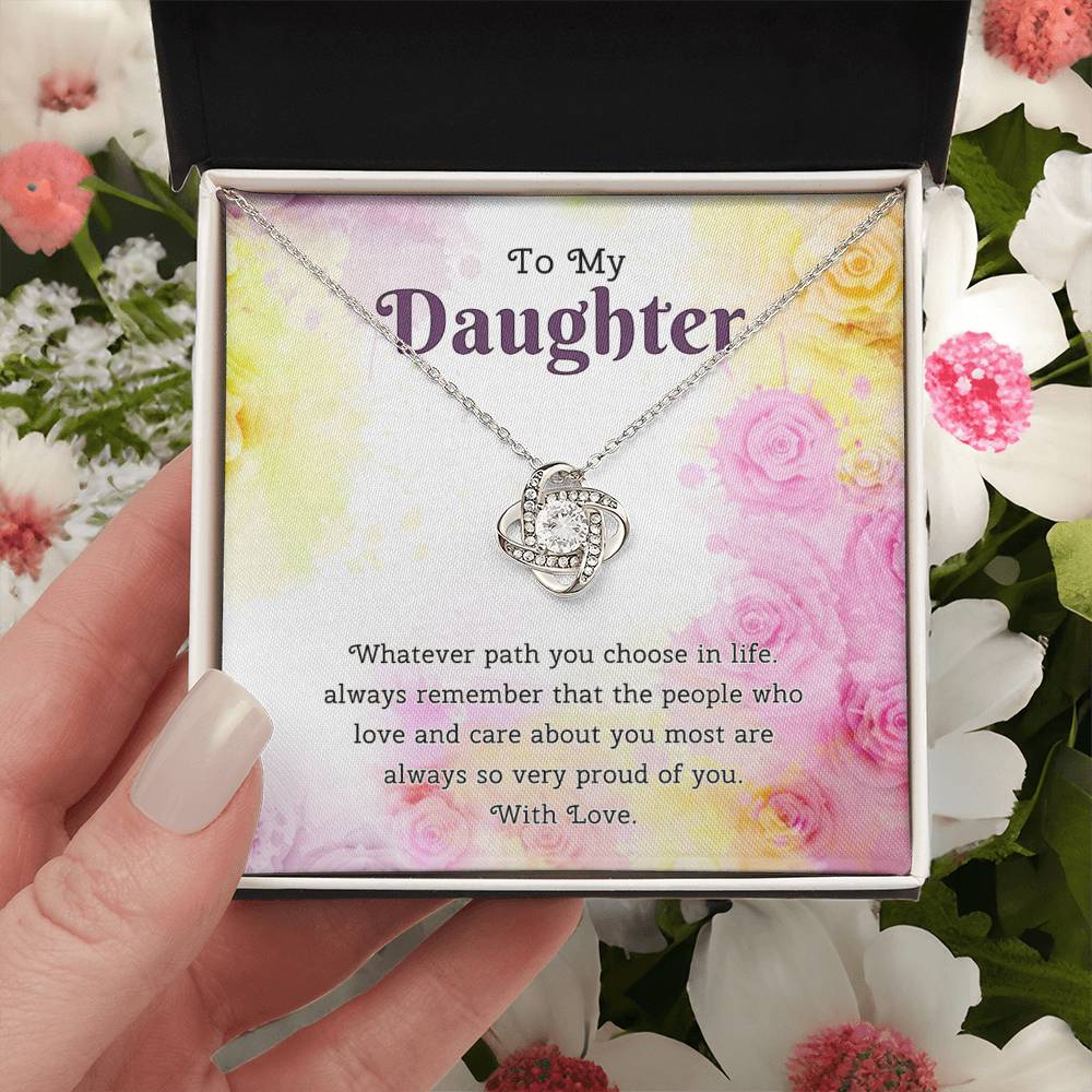To My Daughter Love Knot Necklace From Paren, Flower Daughter Gift Necklace, Mother And Daughter Love Knot Necklace, Daughter Gift Necklace From Father, Mother To Daughter Jewelry Gift For Girls