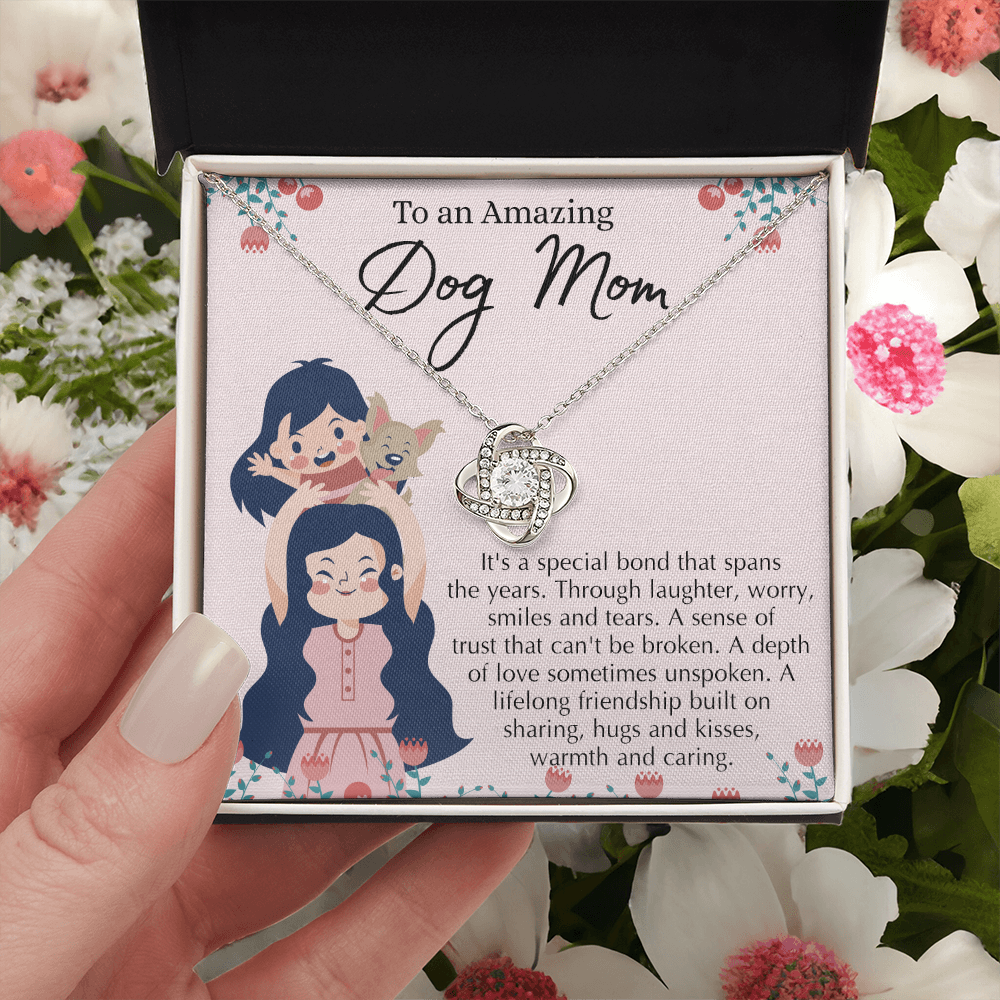 To An Amazing Dog Mom Love Knot Necklace From Daughter, Dog Mom Gift Necklace On Mother's Day, Dog Mom Necklace Jewelry Gift For Women, Dog Mama Sentimental Gift Necklace Dog Lover Gifts For Her