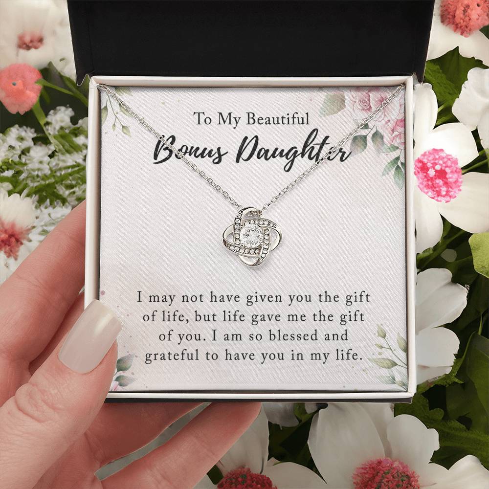 Personalized Gift Necklace - To My Beautiful Bonus Daughter Love Knot Necklace From Mom And Dad, Step daughter Necklace, Adopted daughter in law gift Jewelry Gift For Girls, Little Girls