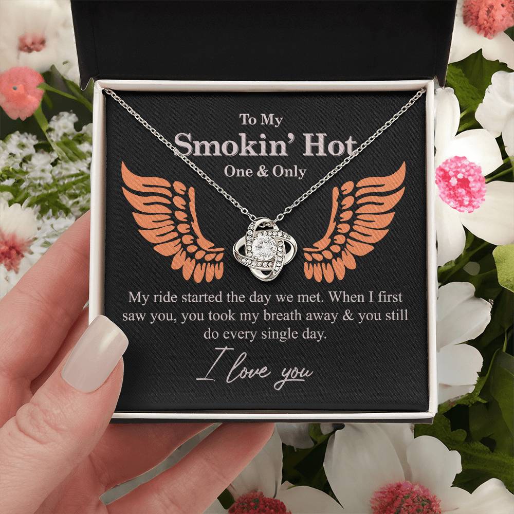 To My Smokin' Hot Necklace From Husband, Boyfriend, Gift Necklace One And Only - My Ride Started Love Knot Necklace Gift Necklace for Her Romantic, Girlfriend Gifts Necklace Message Card