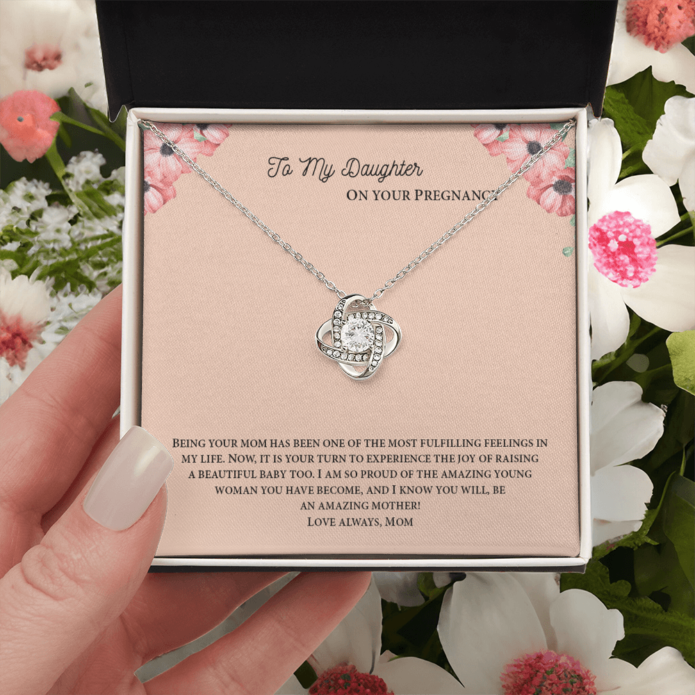 To My Daughter On Your Pregnancy Love Knot Necklace From Mom, Pregnancy Daughter Gift Necklace, Mother To Daughter Pendant Gift From Mom, Little Girl Necklace Love Knot Jewelry Gift For Girls