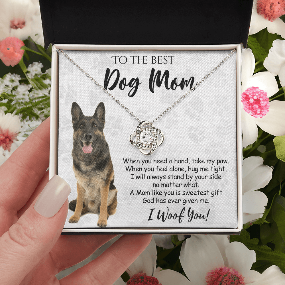 To The Best Dog Mom Love Knot Necklace From Daughter Mother's Day Necklace Gift, German Shepherd Love Knot Pendant, Jewelry Gift For Women, Dog Lovers German Shepherd Gift Necklace, Dog Mom Necklace
