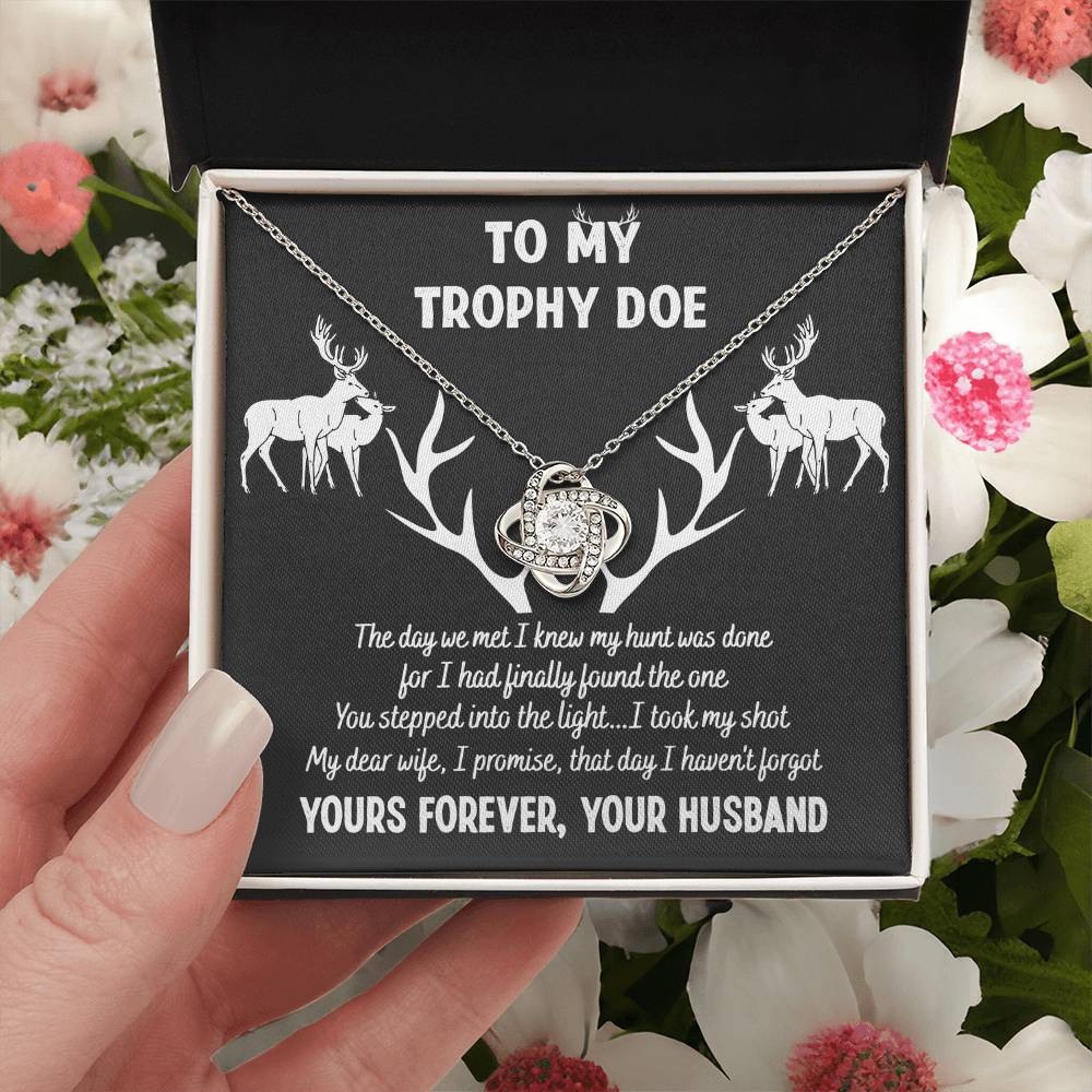 To My Trophy Doe Love Knot Necklace From Husband To Wife, Girlfriend, Soulmate Gift Love Knot Pendant On Valentines Day Christmas Your Forever Necklace for Her Romantic Jewelry Gift For Women