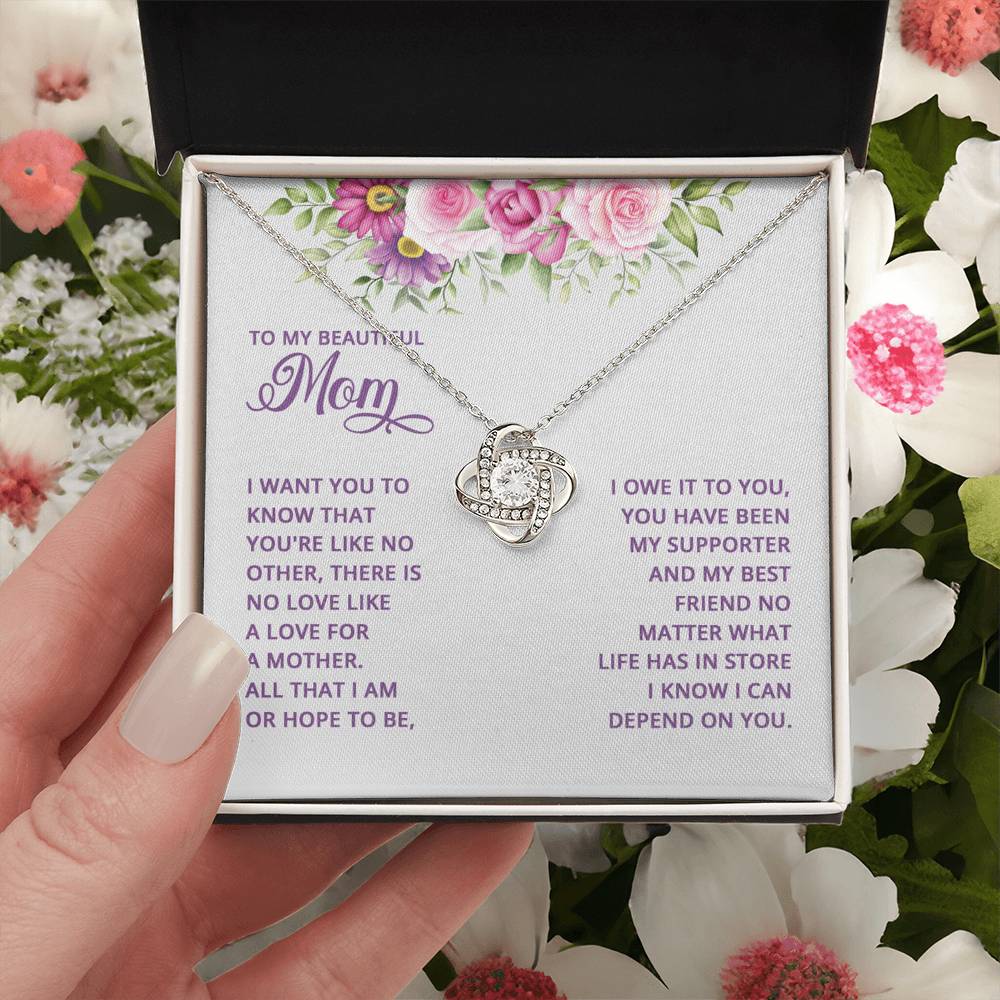 Happy Mother's Day Necklace, Beautiful Mom Necklace, Mom Love Knot Necklace, To My Beautiful Mom Necklace From Daughter Gift For Mom On Birthday Gift To Mom, Mother's Day Necklace Gift For Mom Love Knot Necklace 6323