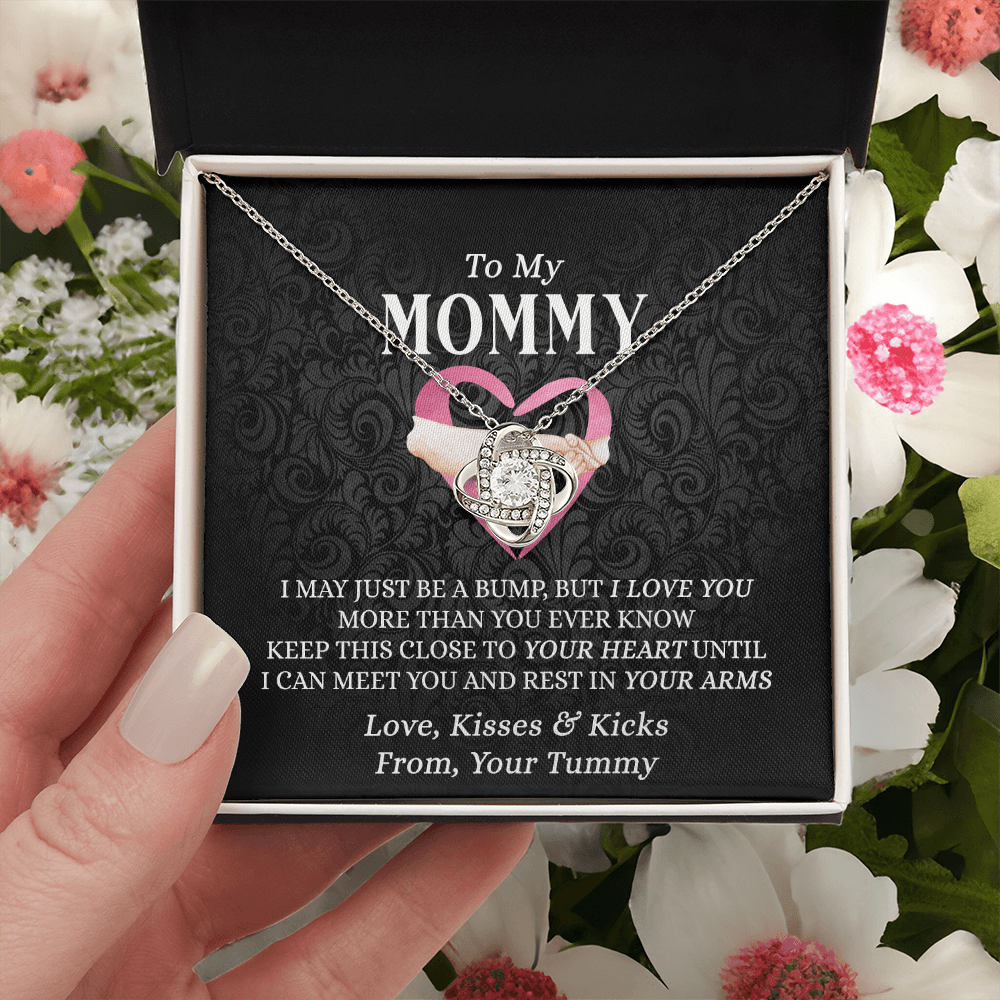 To My Mommy Gift Necklace, Mommy Love Knot Necklace From Tummy, Future Mom Gift Necklace, Pregnancy Gifts Necklace for First Time Moms, Sentimental Gift for Mothers, Mom To Be Gift Necklace