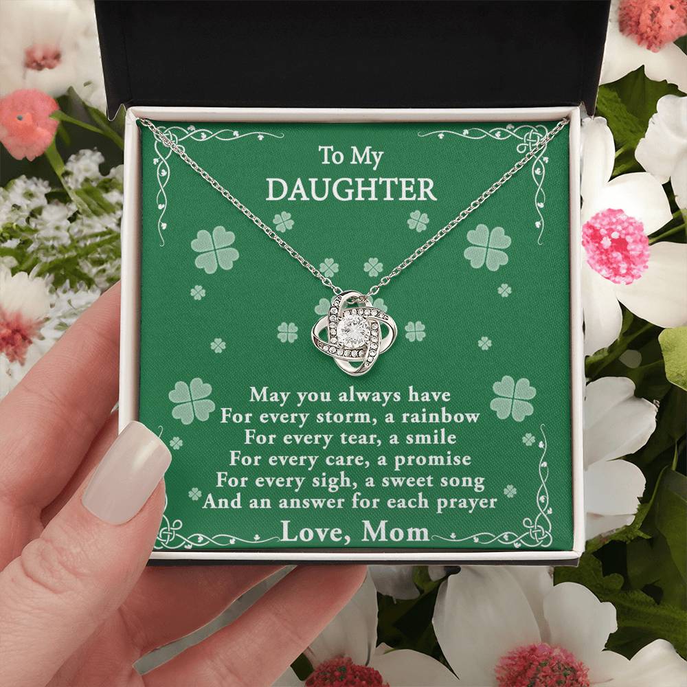 Four Leaf Clover Card Daughter Necklace, Love Knot Necklace Gift For Daughter - To My Daughter Necklace From Mom, Mother And Daughter Gift Necklace Pendant For Daughter, Jewelry Gift For Girls