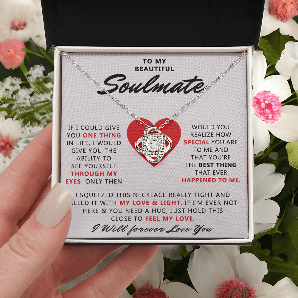 To My Beautiful Soulmate Necklace From Husband, Boyfriend, Anniversary For Wife Necklace, Jewelry Gift For Wife, Soulmate Gift Necklace for Her Romantic, Girlfriend Gifts Necklace Message Card