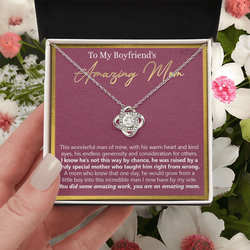 To My Boyfriends Mom Necklace From Girlfriends Mom, Love Knot Necklace Gifts For Boyfriends Mom, Boyfriends Amazing Mom Necklace Gift On Birthday Gift Mothers Day Presents For Mom Necklace For Women