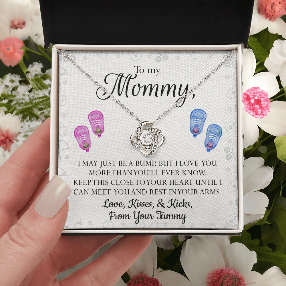 Mom Gift Necklace, To My Mommy Love Knot Necklace From Tummy, Necklace Gift For Mom, Mother's Day Necklace Gift, Birthday Necklace For Mom Anniversary Jewlry Gift For Women Kisses And Kicks Necklace