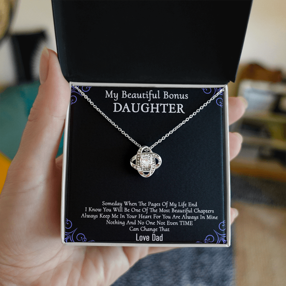 To My Beautiful Bonus Daughter Gift Necklace From Parent to Daughter Gift Necklace Pendant, Bonus Daughter Love Knot With Message Card & Gift Box On Birthday Christmas Anniversary Graduation Gift