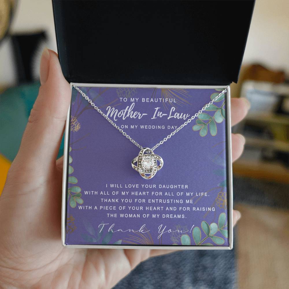 Wedding Day Necklace Gift For Mother In Law, To My Beautiful Mother In Law Love Knot Necklace From Daughter In Law, Thank You Necklace Gift For Mother From Daughter, Mother In Law On My Wedding Day