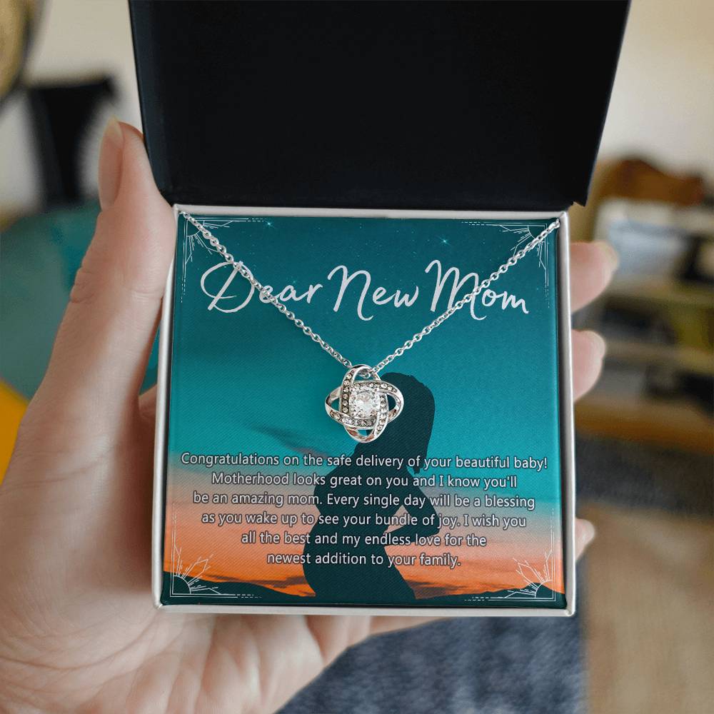 Dear New Mom Necklace, Dear New Mom Love Knot Necklace Gift From Daughter Congratulations Necklace Gift For Mom Your Beautiful Baby Necklace Gift For Mom Jewelry Gift For Mom, New Mom Gift Necklace