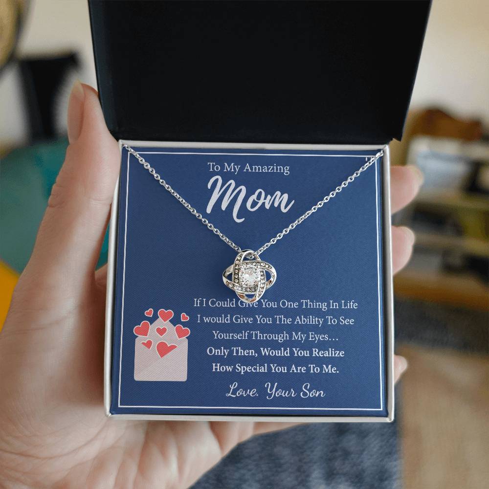 To My Amazing Mom Necklace From Son, Necklace Gift On Birthday Gift Anniversary Mother's Day Necklace For Mom Love Knot Necklace From Son, Jewelry Gift For Women, Mother, Mom And Son Necklace