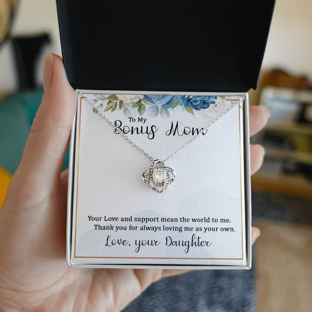 Bonus Mom Gift Necklace, Bonus Mom And Bonus Daughter Love Knot Necklace, To My Bonus Mom Necklace From Daughter, Thank You For Always Mom Necklace Gift On Mother's Day, Birthday Gift Anniversary