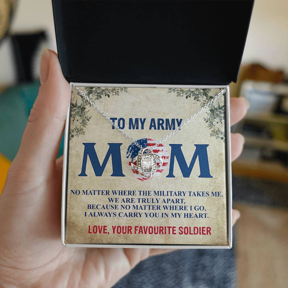 Army Mom Necklace, To My Army Mom Necklace From Daughter, Favourite Soldier Necklace Gift For Mom, Army Mom Love Knot Necklace Gift, Military Mom Gift Necklace, Soldier Mom Necklace Gift For Women