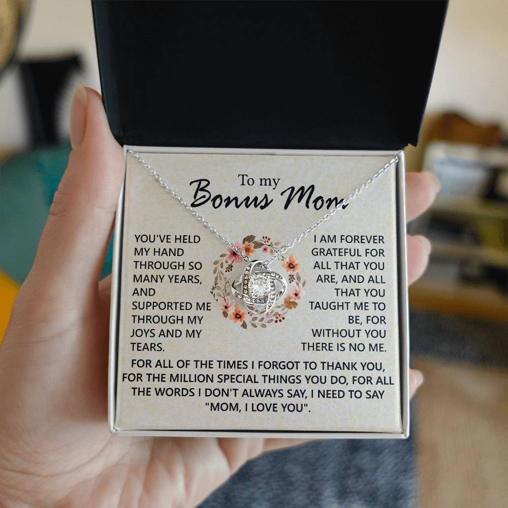 To My Bonus Mom Necklace From Bonus Son, Jewelry For Mom, Mother And Son Gift Necklace, Bonus Mom Love Knot Necklace Gift On Mother's Day, Anniversary, Birthday Gift, I Love You Necklace For Her