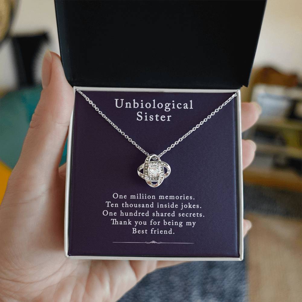Unbiological Sister Love Knot Necklace, Bonus Sister Gift Necklace, Sister in Law Love Knot Pendant From Brother Sterling Silver Rhinestone Knot Necklace for Sister Birthday Gifts from Sister