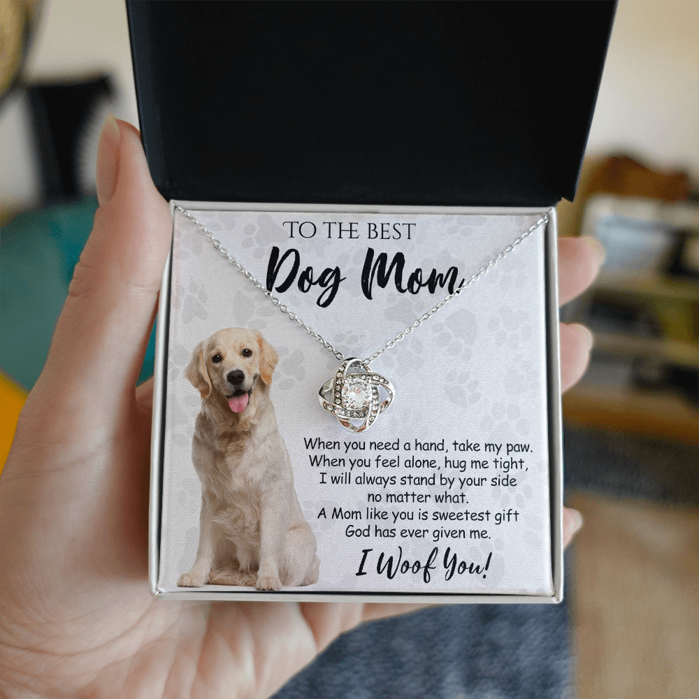 To The Best Dog Mom Love Knot Necklace From Daughter Mother's Day Necklace Gift, Golden Retriever Love Knot Pendant, Jewelry Gift For Women, Dog Lovers Golden Retriever Gift Necklace I Woof You