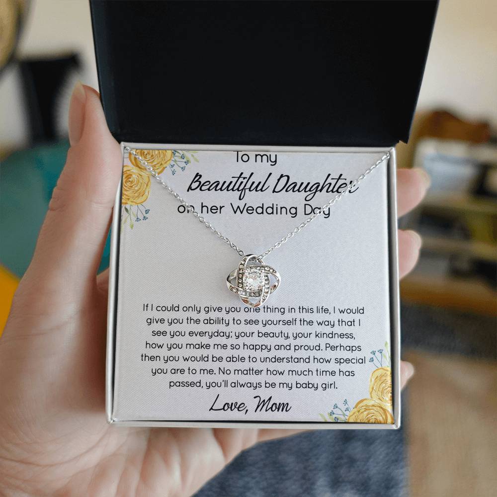 Personalized Gift Necklace For Daughter On Her Wedding Day, Jewelry For Daughter With Message Card And Box, To My Beautiful Daughter On Her Wedding Day Necklace From Mom, Mother To Daughter Gift