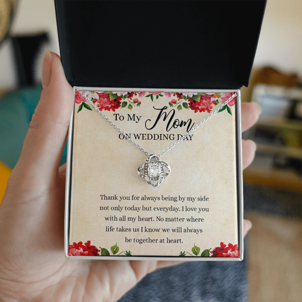 To My Mom Love Knot Necklace Gift for Mom on Wedding Day, Gift Necklace for Mother of The Groom, Gift for Bridesmaid Proposal Gift Necklace, To My Mom Gift Necklace On Wedding Day from Daughter