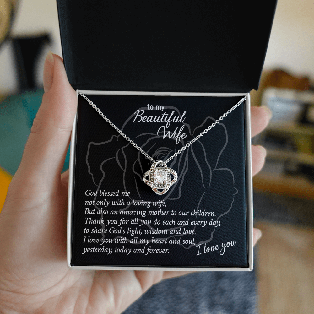 Beautiful Wife Gift Necklace, Loving Wife Love Knot Pendant - To My Beautiful Wife Necklace From Husband, Jewelry Gift For Women, Soulmate Gift Necklace, Wife Pendant Gift On Anniversary, Christmas