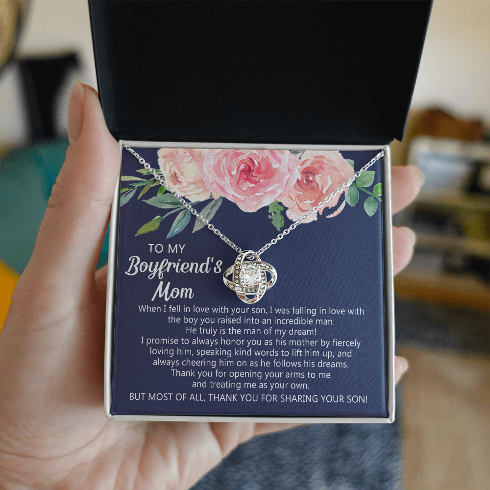 To My Boyfriend's Mom Necklace From Girlfriend, Gifts for Boyfriend's Mom Necklace, My Boyfriends Mom Love Knot Necklace From Man, Necklace On Mother's Day, Anniversary, Birthday Gifts, Christmas