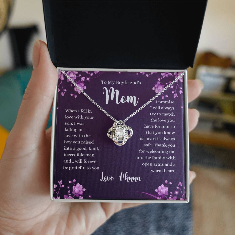 To My Boyfriend's Mom Necklace From Girlfriends, Gifts For Boyfriends Mom Love Knot Necklace Gift For Her, Boyfriend's Mom Necklace On Anniversary, Mother's Day, Presents for Mom Necklace for Women