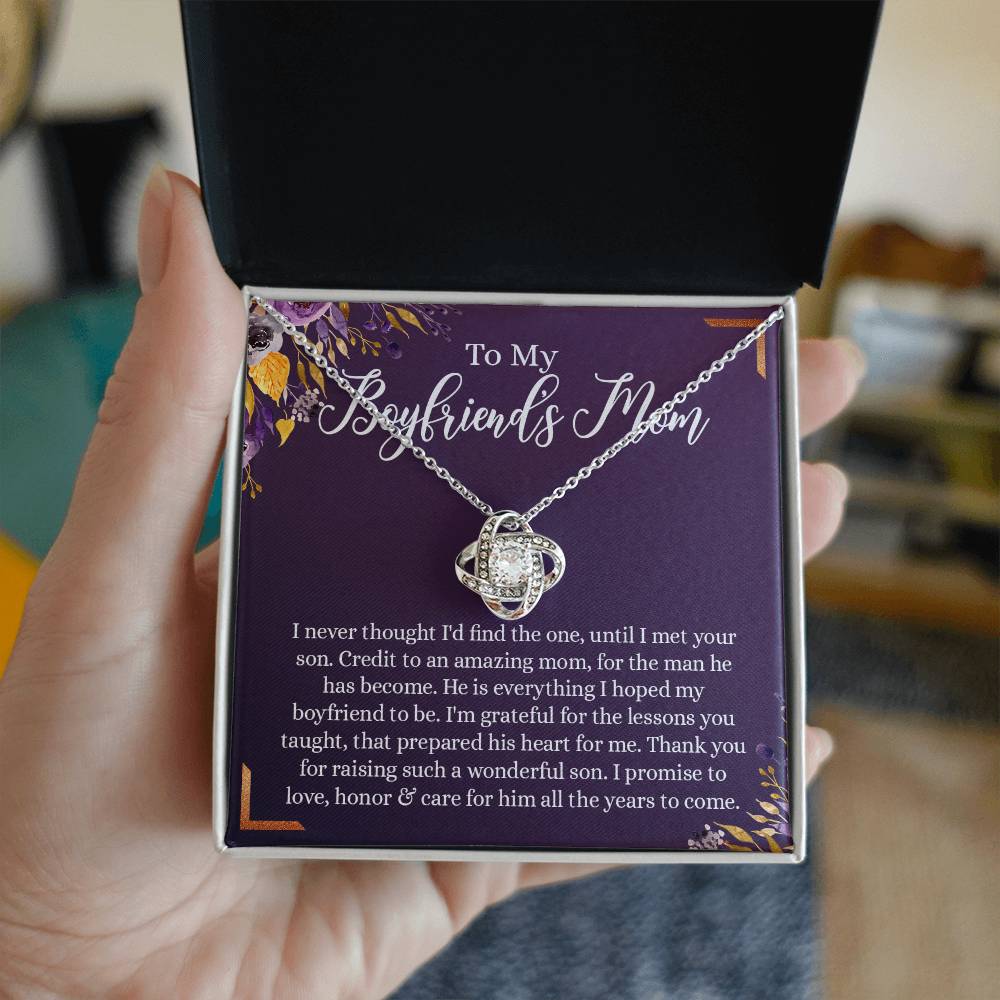 To My Boyfriend's Mom Necklace, Thank You For Raising Man Necklace Gift For Her, Gift To Boyfriend's Mom On Mothers Day Birthday, Christmas, Love Knot Gift for Bf Mom, Jewelry For Women Girlfriend's